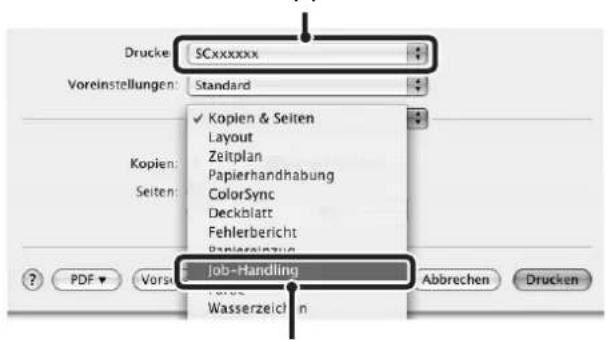 Drucke: SCxxxxxx Voreinstellungen: Standard Kopien & Seiten Layout Zeitplan Papierhandhabung ColorSync Deckblatt Fehlerbericht Bapiererinigung Job-Handling PDF Vorsu Wasserzeich in Abbrechen Drucken