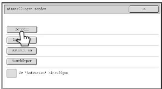Einstellungen senden OK Setself Date Antwort an Textkörper Cc 'Antwosten' hinzufügen