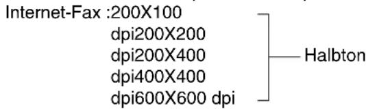 Internet-Fax :200X100 dpi200X200 dpi200X400 dpi400X400 dpi600X600 dpi Halbton
