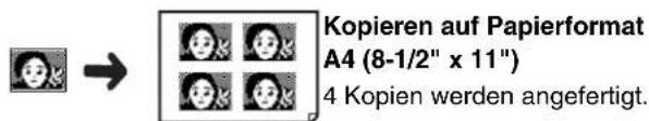 Kopieren auf Papierformat A4 (8-1/2" x 11") 4 Kopien werden angefertigt.