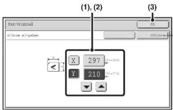 (1), (2) Fax/Original Gribose eingeben CX OK OKAbrechen X 297 Y 210 (3)
