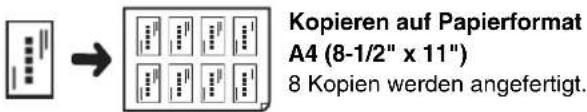 Kopieren auf Papierformat A4 (8-1/2" x 11") 8 Kopien werden angefertigt.