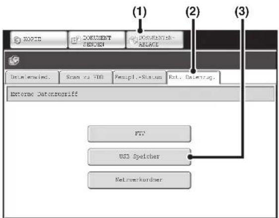 (1) (2) (3) NOSID DOKUMENT FRENCH DOCUMENT-IN-RELABE Dataiewied. Scan to FDO Penipl.-Status Ext. Datenzug. External Datorzugriff FTP US3 Speicher Netzwerkordner