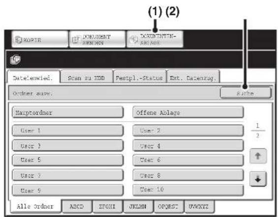 (1) (2) KOPIR DOKUMENT RENDEN DOKUMENTIN- ABLAGE Datelenwied. Scan to HDD Festpl.-Status Ext. Datenzug. Ordner ausw: Rüche Hauptordner Offene Ablage User 1 User 2 User 3 User 4 User 5 User 6 User 7 User 8 User 9 User 10 Alle Ordner ABCD EFGHI JKLDMN OPORST UWXYZ
