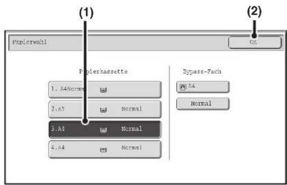 (1) Papierwahl (2) Papierkassette 1. A4Norme 2. A5 3. A4 4. A4 Normal Normal Normal Bypass-Fach M4 Normal
