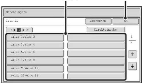 Datengingabe User ID Aborechen OK 6 ▶ 12 ▶ 18 Value IValue 2 Value JValue 4 Value SValue 6 value TValue 8 Value 9 Value 10 value LValue 12 Direktteingsabe 1 2 ↑ ↓