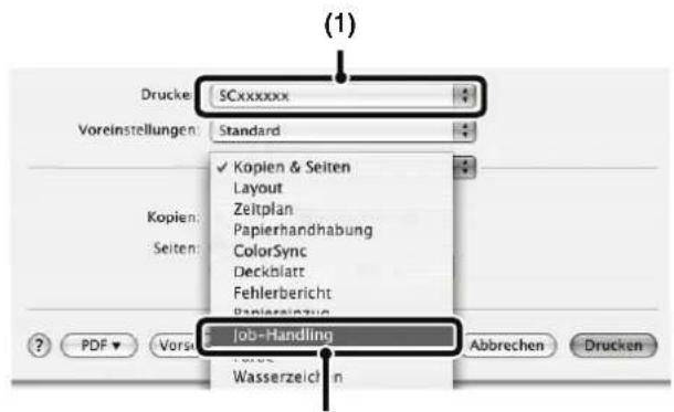 Drucke: SCxxxxxx Voreinstellungen: Standard Kopien & Seiten Layout Zeitplan Papierhandhabung ColorSync Deckblatt Fehlerbericht Papiererinzung Job-Handling Abbrechen Drucken Vorsorge Wasserzeichn
