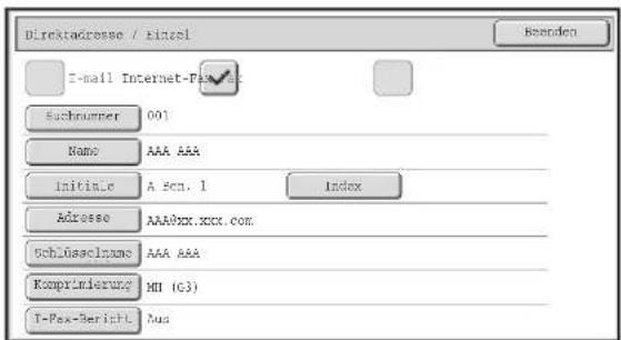 Direktadresse / Einzel E-mail Internet-Pax Subnummer 001 Name AAA AAA Initio A Scn. 1 Index Adresse AAA@xx.xxx.com Schlüsselname AAA AAA Komprimierung MI (G3) T-Pax-Bericht Aus