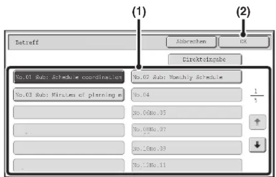 (1) Betreff Abbrechen OK Direktreingsabe No.01 Sub: Schedule coordination No.02 Sub: Monthly Schedule No.03 Sub: Minutes of planning m No.04 1/5 No.06No.05 No.08No.07 No.10No.09 No.12No.11