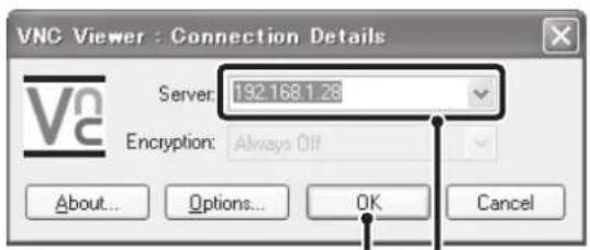VNC Viewer : Connection Details Server: 192.168.1.28 Encryption: Always Off About... Options... OK Cancel