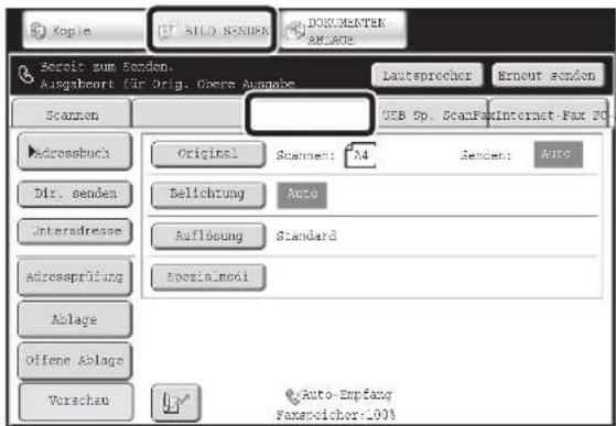 Kopie SILO SENDER DOKUMETER ABLAGE Seroit zum Senden. Ausgahort für Orig. Opere Ausgabe Lautsprecher Erbout Senden Scanen USB Sp. ScanFoxInternet Fax 201 Adressbuch Original Scanen: A4 Senden: Auto Dir. senden Belichtung Auto Unteradresse Auflösung Standard Adressprüfung Spezialmodi Ablage Offene Ablage Vorschau Auto-Empfang Faxspeichers:100%