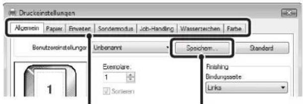 Druckeinstellungen Alger Rein Papiar Erweiter Sondermodus Job-Handling Wasserzeichen Farbe Benutzereinstellungen Unberannt Speichom... Standard Exemplare. 1 Sortieren Finishing Bindungsseite Links