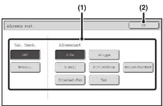 Adressen sort. (1) (2) Tab. Casch. Adressenart ABC Alle Gruppe E-mail KPC/Desktop Internet-Pax Fax Netzernckordner