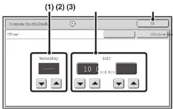 (1) (2) (3) Scannon/Spezialmodi Timer OK OKAbrechen Nochustag Zeit 10 0 Sud Min