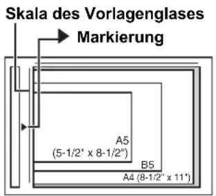 Skala des Vorlagenglases Markierung A5 (5-1/2" x 8-1/2") B5 A4 (8-1/2" x 11")