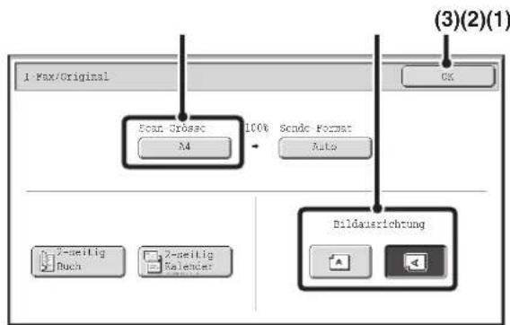 1 Fax/Original (3)(2)(1) Scan Grossc 100% Sendc Format Auto Bildansrichtung