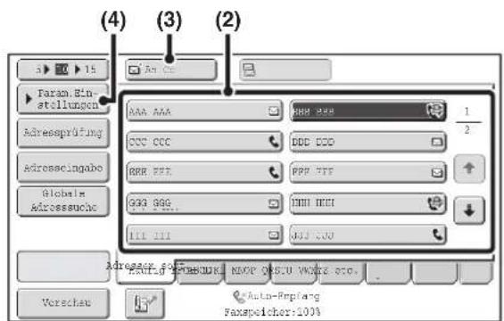 (4) (3) (2) Param.Bin- stellung AAA AAA BRR 200 1 Adressprüfung CCC CCC DDD ECO Adressingabo BRR 200 PPP FTF Globalx G8G GGG INDI INDI 111 111 INDI 111 Adresser-6 Vorschau Auto-Prpfang Faxspeicher:2009
