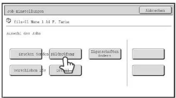 Job Einstellungen file-01 Name 1 A4 F. Tarbe Abrechen Auswahl des Jobs Drucken Sorden Eilänschüfung Eigerschaften sndern Verschieben ijs Detail