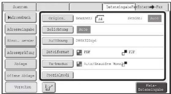 Dateneingabe-FaxInterne-Fax Origins... Scanen: A4 Scanen: Auto Belichtung Auto Auflösung 200X200dpi Dateiformat PDF PDF Par-Modus Auto/Grautöre Mono? Societalmodi Vorschau Nela- Dateneingabe
