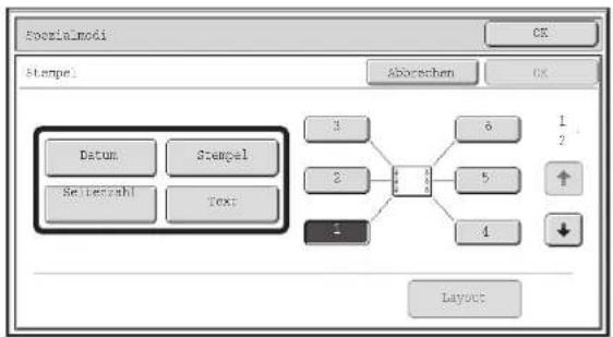 Kocialmodi Stampel Aborechen OK Datum Stampel Belterzahl Text 1 2 3 6 5 4 1 2 ↑ ↓ Layout