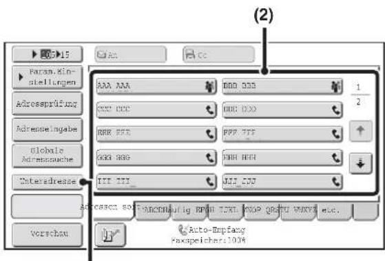 (2) Param.Kin- stellungen Adrossprüfung Adremsingabe Globale Adressanche Oteresdresse Vorschau AAA AAA XXX CCC RRE RSE GKB GBE HIT III ADD CCC ADD CCC PPP. TTF PPP. TTF MJS CDP Accession Software MAUHAufig RPOR IQX1 XOP GRATU WXY2 etc. Auto-Empfang Faxspeicher:100%
