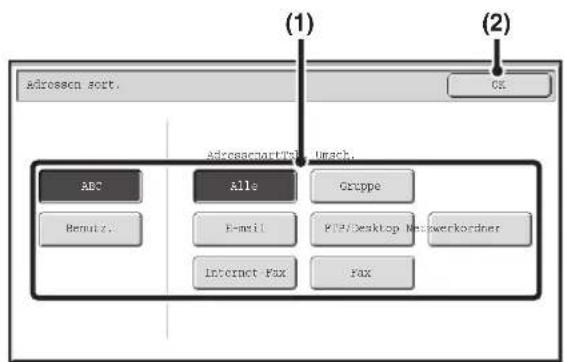 adsocen sort. (1) (2) Adiocenartfet/Unack. ABC Alle Gruppe Berutz. E-mail PTP/Desktop Networkkordner Internet Fax Fax