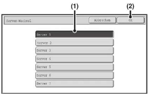 Server-Wechsel (1) Akbrechen (2)