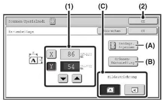 (1) (2) Scannen/Spezialmodi Kartenbeilage X 86 Y 54 (1) (2) Aborechen (A) Bordegr. Angessen (B) Orbesea- Rückstellung Bildauerichung