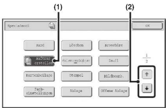 (1) Spexia imodi Kund Löschen Eroschüre Auftrag erstellen Kartenbeilage Stempel Bildbearb. Tarb- einstellungen Ablage Offene Aolage (2) OK ½ ↑ ↓