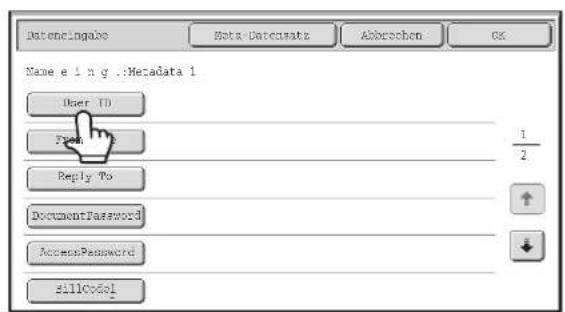Datencingabe Beta-Dateusatz Abbrochen OK Name e i n y ..Metadata 1 User ID Form To Reply To DocumentPassword AccessPassword fillCode1