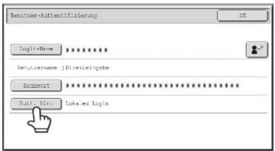 Benutzer-Authentifizierung Login-Name ****** Berutzername : Direkteingabe Kennwort ************** Auth. für: Lokales Login
