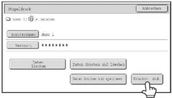 Stapeidruck User 1/0 e daten Subutsorname: Meno 1 Renwork ****** Daten löchen Daten drucken und löchen Daten drucken und spelichen Drucknr. And.