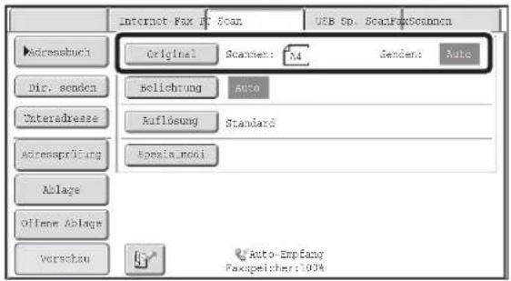 Internet Fax IP Scan USB Sp. ScanFaxScanncn Adressbuch Original Scanner: 34 Senden: Auto Dir. senden Bolichung Auto Unteradresse Auflösung Standard Adressprüfung Spezial nodi Ablage Offene Ablage Verschau Auto-Empfang Passpeicher:1004