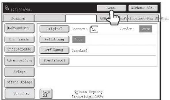 1234567800- Scannen Pause Mächete Adr. USEEN Internet-Fax Rate Addressbuch Original Scanen: A4 Senden: Auto Dir. senden Sellchung Auto Unteradresse Auflösung Standard Adremsprüfung Spezialmodi Ablage Offene Ablage Verschau Auto-Reqlang Fax rate:100%