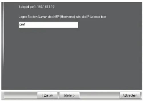 Beispiel prn1. 192.168.1.15 Logen Sie den Namen des MFP (Hosname) oder die IP-Adresse font prn1 Abbrechen