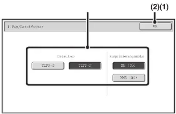 I-Pax/Dateiformat (2)(1) Dateityp TIFP-S TIFP-F Koprinierungsmodus MH (G3) MMR (G4)