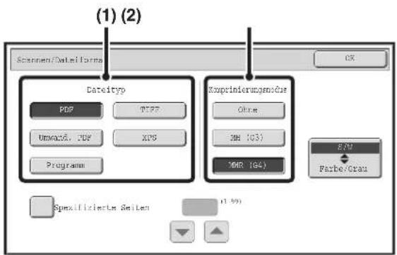 (1) (2) Scannen/Dateforma Datetyp Koprinterungsströse PDF TPF Umkazd. PDF XP5 Programm Ohne DH (G3) MDR (G4) E/W Parbe/Crau Spekifiziertes Seiten (1,99)