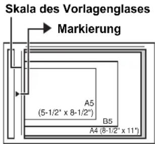 Skala des Vorlagenglases Markierung A5 (5-1/2" x 8-1/2") B5 A4 (8-1/2" x 11")