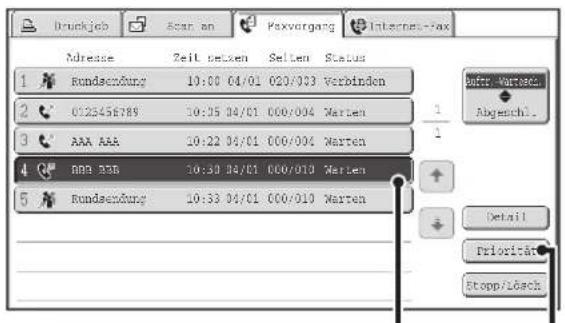 Druckjob Scan an Foxvorgang Internet-fax Adresse Zeit setzen Selten Status 1 Rundsenfung 10:00 04/01 020/003 Verbinden 2 0125456789 10:35 04/01 000/004 Warten 3 AAA AAA 10:22 04/01 000/004 Warten 4 MPA 328 10:30 04/01 000/010 Warten 5 Rundsenfung 10:33 04/01 000/010 Warten After: Versack Abgeschl. Detail Priorität Stopp/Lösech