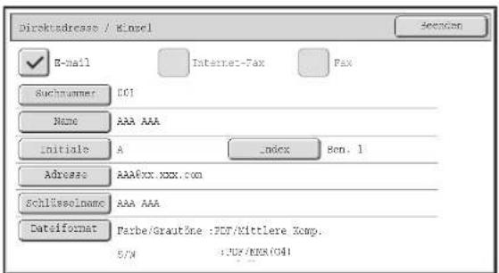 Directadress / Kinsel B-mail Internet-Fax Fax Suchnummer DOI Name AAA AAA initiale A _ndcx Bon. 1 Adresse AAA&xx.xxx.com Schlüsselname AAA AAA DataFormat Parbe/Grautöne :PDF/Mittlere Xomp. 5/W F:PDF/EBX/041