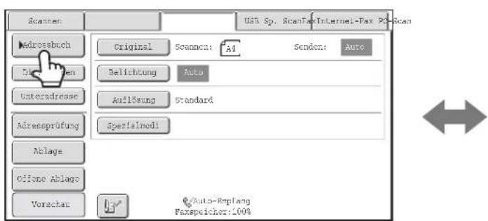 Scanen Adressbuch Original Scanen: AI Sendem: Auto Delichtung Auto Auflösung Standard Spertalmodi Ablage Offono Ablage Vorachat Auto-Rmpfang Faxspeicher:100%