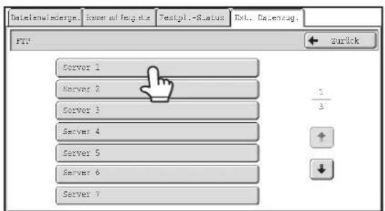 Dateienwiderge, Former auf Insgate Testpl.-Status Ext. Dazenzag. FTP Server 1 Server 2 Server 3 Server 4 Server 5 Server 6 Server 7 1 3 + ↓