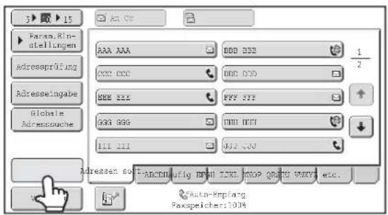 5 15 Param.Rin- stellungen adressprüfung Adresselugabe Globale Adresspapiere AAA AAA BBB 833 1/2 CCC CCC DDR 020 EEE 833 FFFF 377 GGA GGG THU GETI 111 111 MUI 300 Adressen soft-ANCHWALIF ENH INTEN WORKS & WNTY etc. Auto-Kapfang FaxSpeichnet:1004