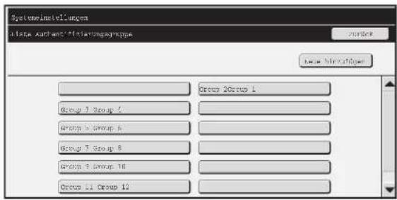 Systemsetellungen Infla: Aachand/Flahungsgrenze Number New hirufügel Group 1 Group 2 Group 3 Group 4 Group 7 Group 8 Group 9 Group 10 Group 11 Group 12