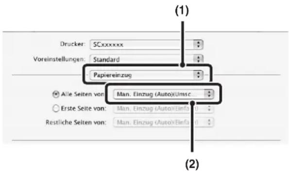 Drucker: SCxxxxxx Voreinstellungen: Standard Papiereinzug Alle Seiten von: Man. Einzug (Auto)Umsc... Erste Seite von: Man. Einzug (Auto)Einfo Restliche Seiten von: Man. Einzug (Auto)Einfo