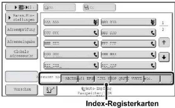 Faren.Rin- stellungen Adressprüfung Adreisesingabe Clobale Adressaueic Aresen bp Auto-Empfing Paxspeicheri:04 Index-Registerkarten