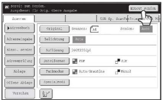 Scroft zum Scenzen. Ausgaben: Für Orig. Obere Ausgabe Scanzen USB Sp. ScanPassInternet-FPS-PC Adressbuch Original Scanzen: A4 Scanzen: Auto Adresselagabe Bellichtung Auto Binst. senden Auflösung 200X2306yl adrossprüfung Dataformat PDF PDF Farchmodus Auto/Grautöse Kono2 Ablage Offene Ablage Spezialmodi Vorschau