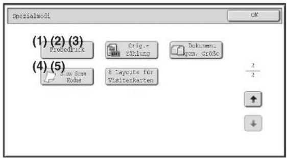 Specialmode (1) (2) (3) Probedrück Orig.-Zählung Dokumenta Gram. Größe (4) (5) Size Scan Kobe 8 Layouts für Visiterkarten 2 2 ↑ ↓