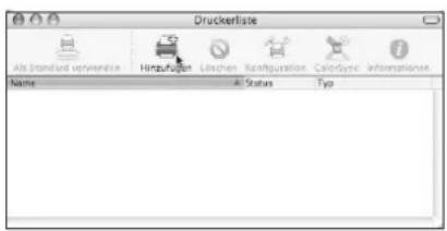 Druckerliste Als Standard verwendige Hinzufusion Lischen Reconfiguration ColorSync Informationes Name All Status Typ
