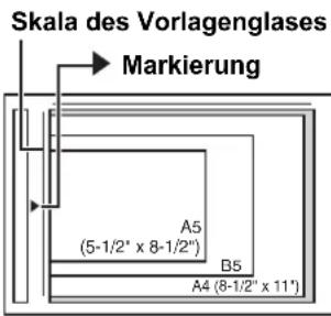 Skala des Vorlagenglases Markierung A5 (5-1/2" x 8-1/2") B5 A4 (8-1/2" x 11")